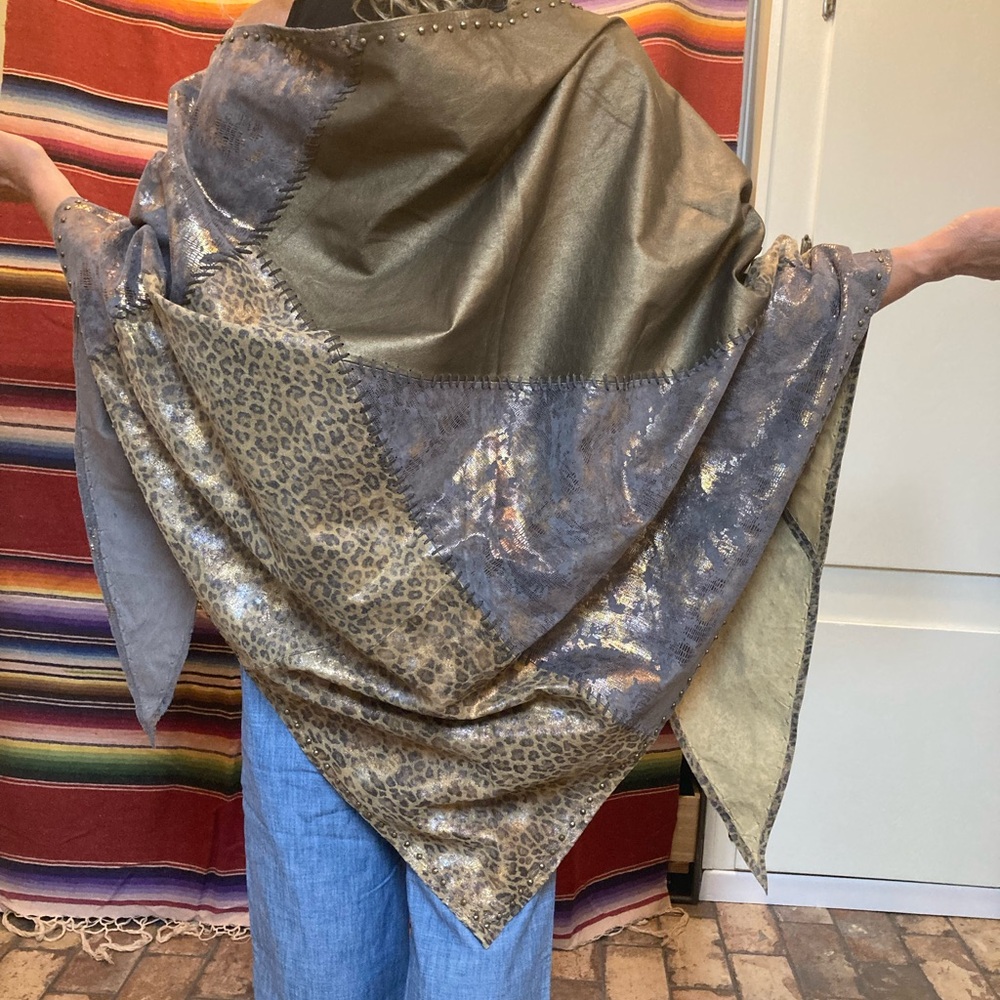 Patchwork Metallic and Leopard Print Shawl